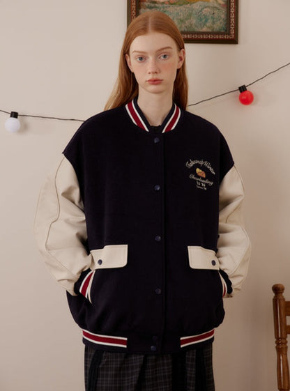 American woolen leather baseball cotton jacket