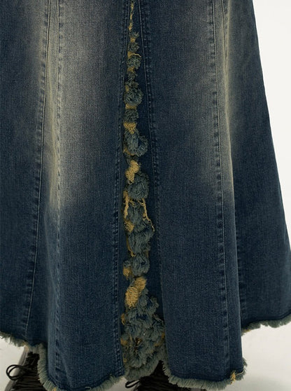 Star Rivet Slit Denim Skirt