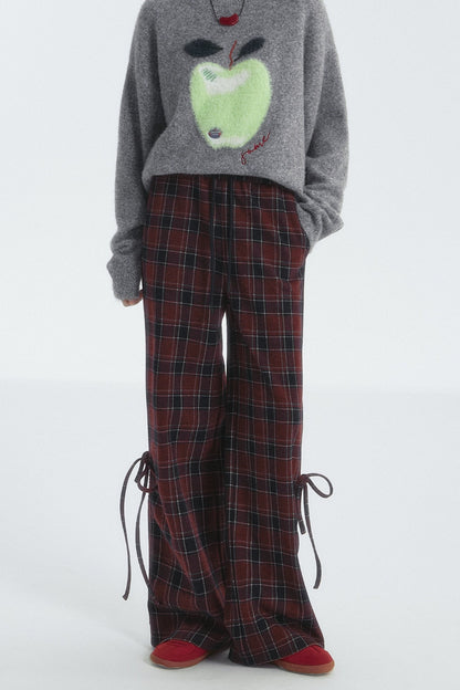 체크 드로스트링 보우 바지 