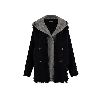 hooded detachable whiskered cardigan jacket