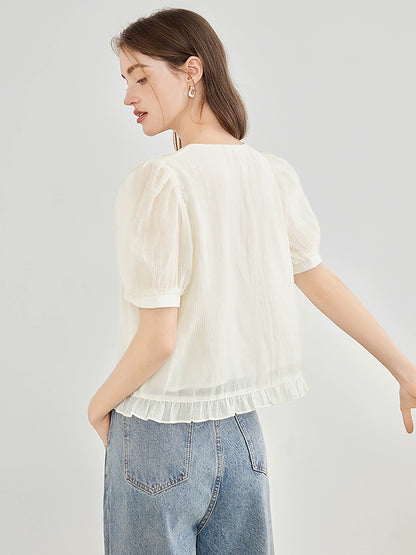 Chiffon Temperament V-Neck Ruffle Top