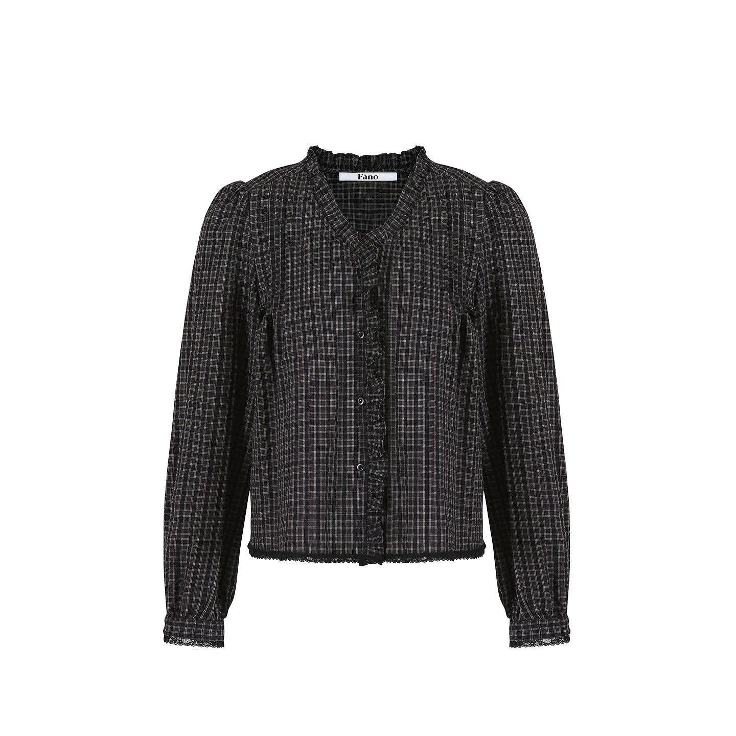 레트로 레이스 체크 블라우스