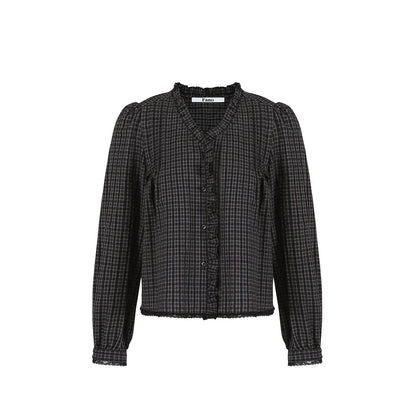 레트로 레이스 체크 블라우스