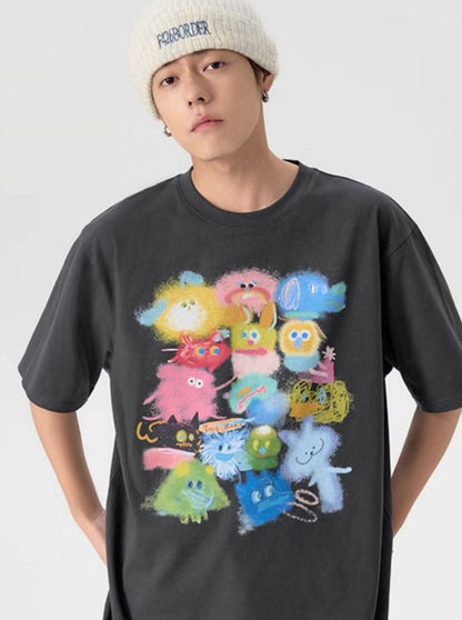 Gradient Cartoon Print T-Shirt