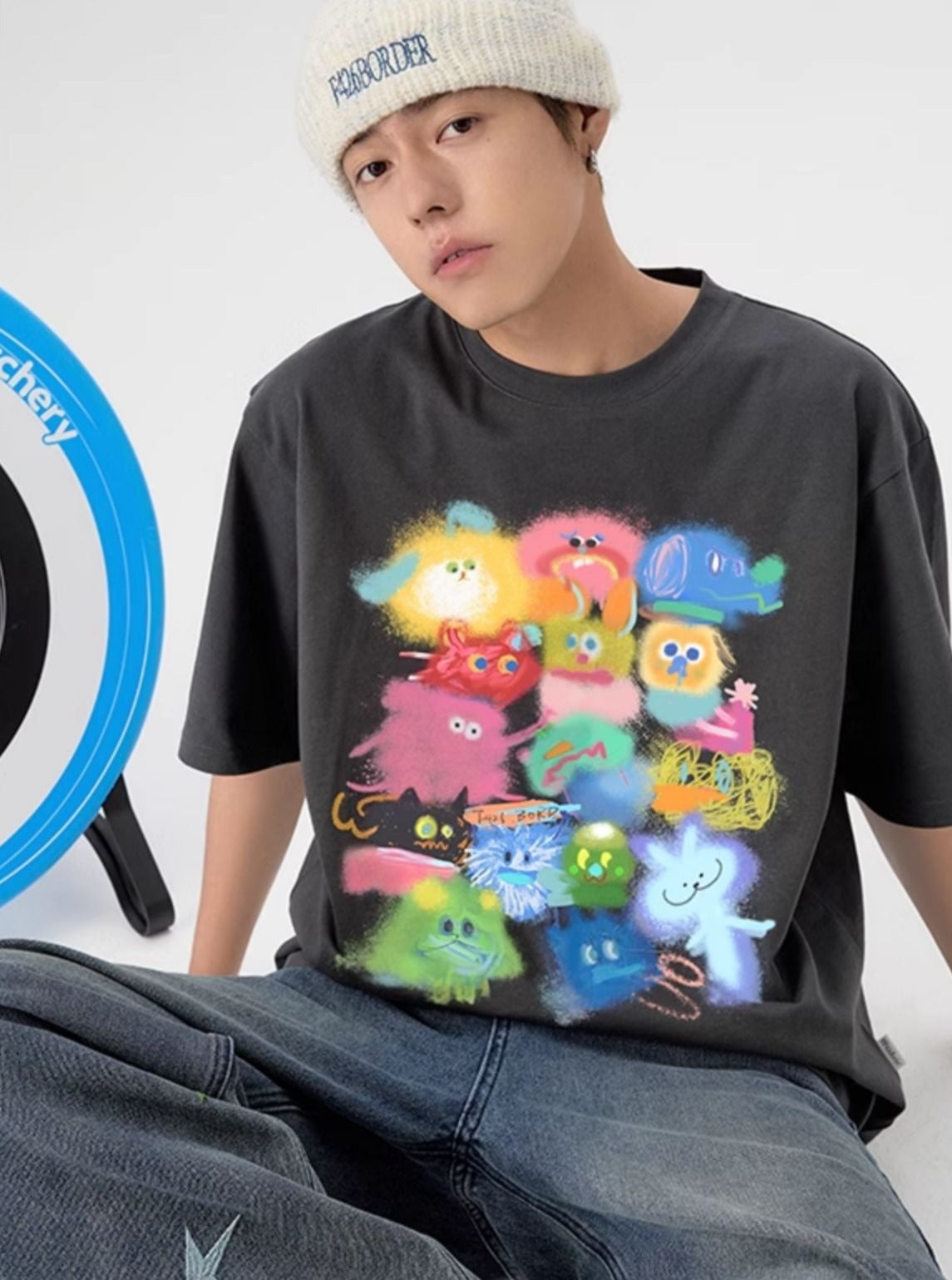 Gradient Cartoon Print T-Shirt