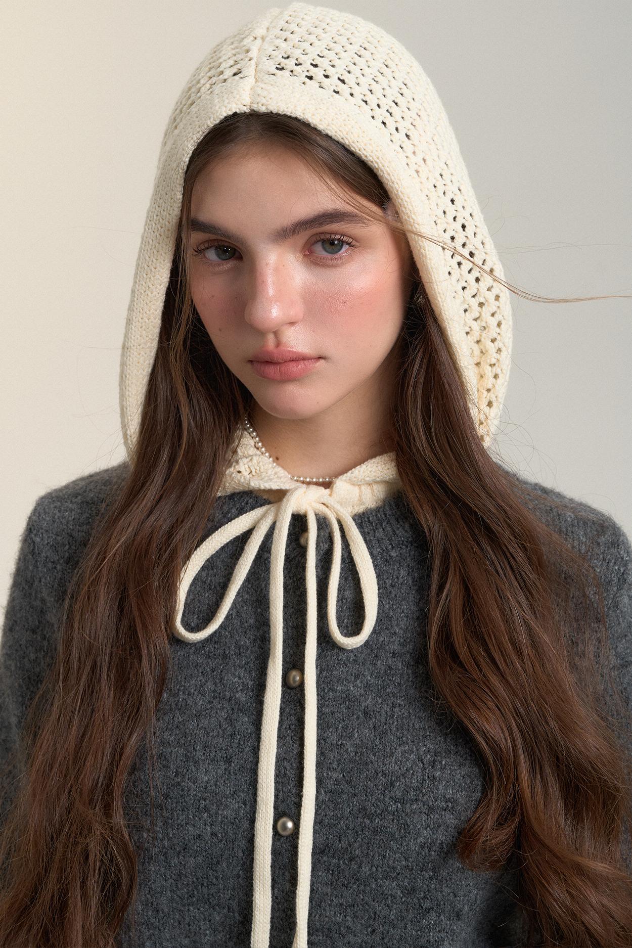 Cut-Out Hooded Knit Cardigan