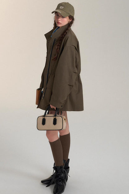 Drawstring Bow Cargo Coat