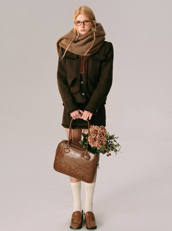 Chocolate Velvet Rose Jacket Skirt Set