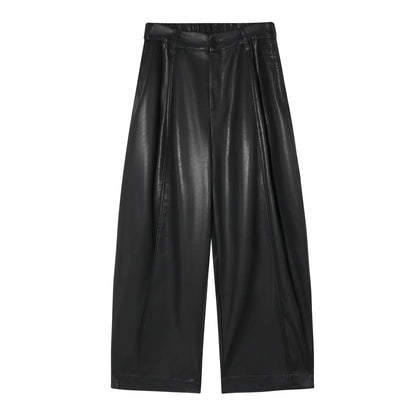 Elastic Waist Black Leather Pants