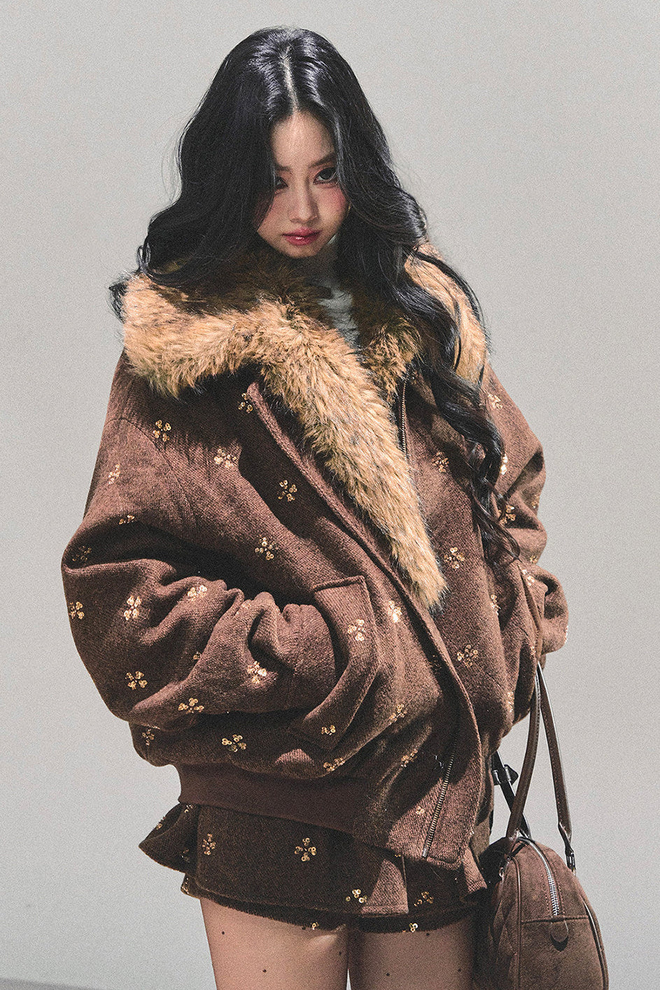 Maillard Wool Jacket With Skirt Set-Up