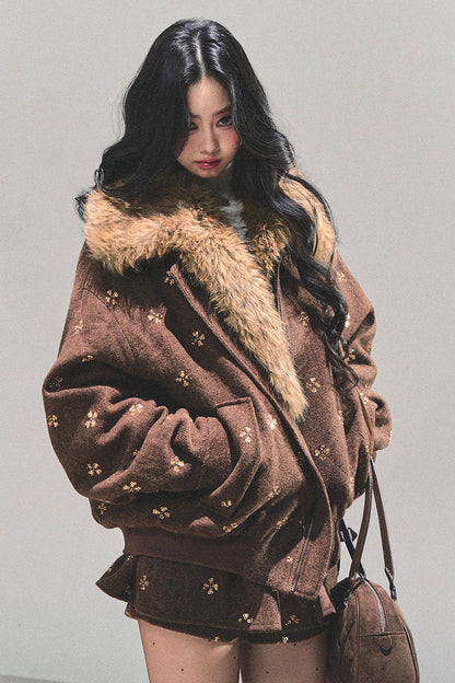 Maillard Wool Jacket With Skirt Set-Up