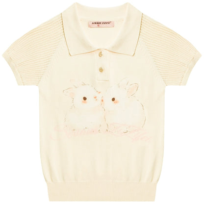 Rabbit Print Cut-Out Polo T-Shirt