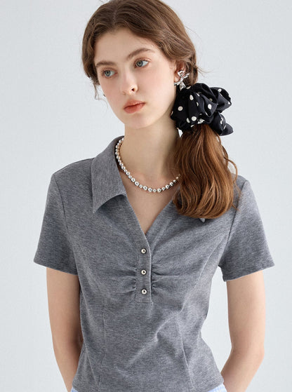 Casual Polo Collar Slim Top