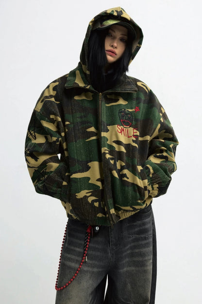 Punk Camouflage Tree Scratch Hooded Jacket