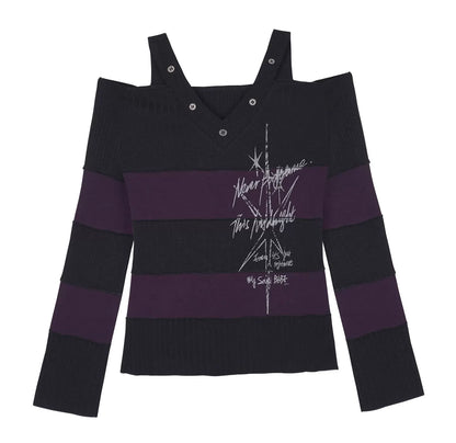 Black and Purple Off-Shoulder Knit Top