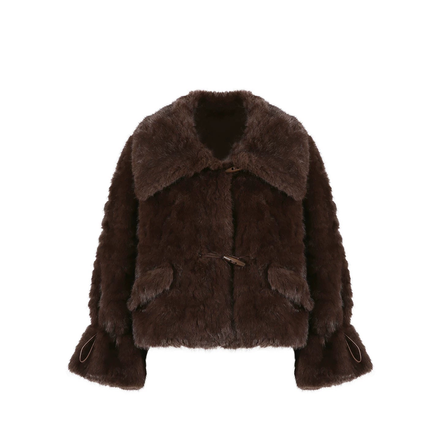 Imitation Horn Button Faux Fur Jacket