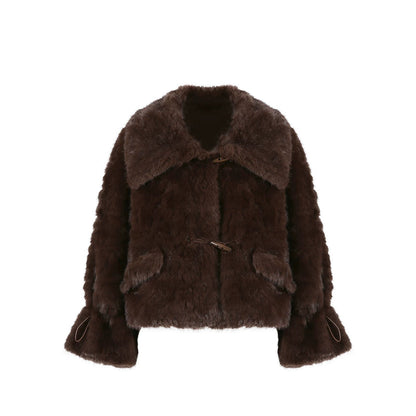Imitation Horn Button Faux Fur Jacket