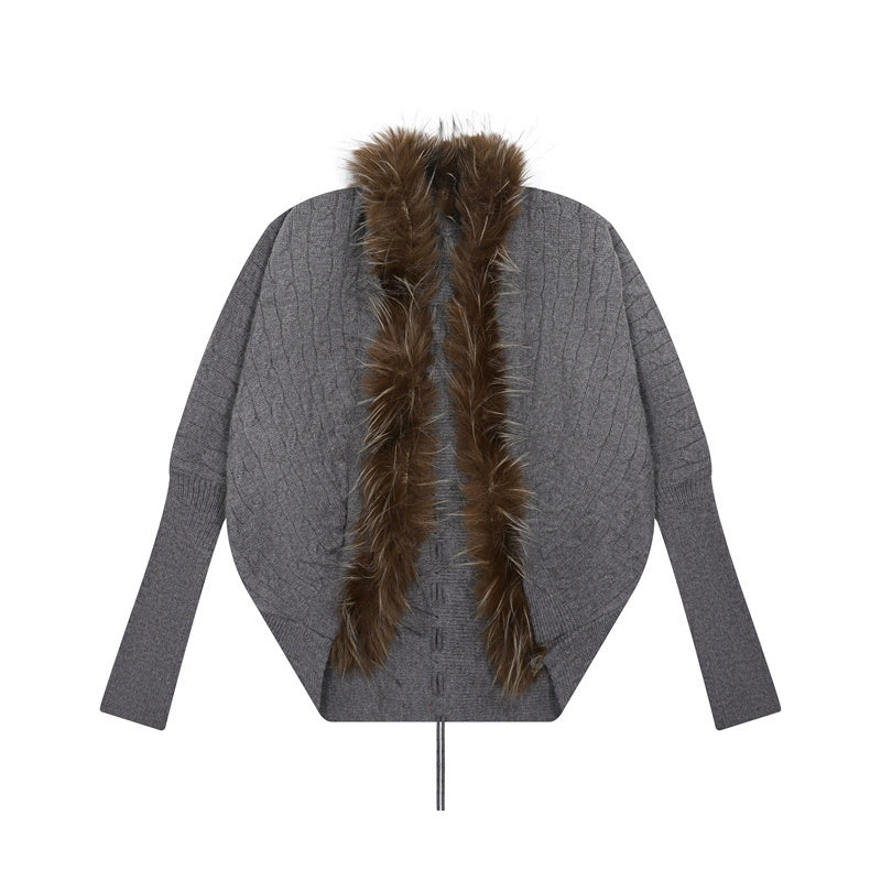 Fur Collar Knitted Cardigan