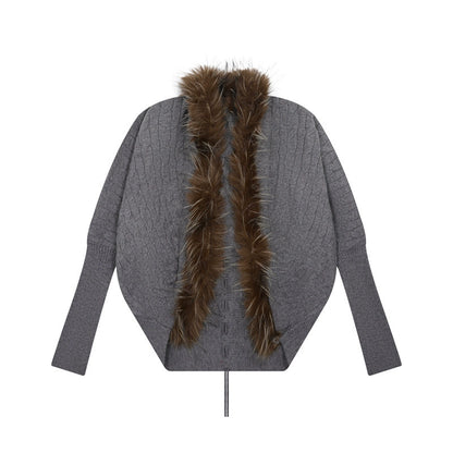 Fur Collar Knitted Cardigan