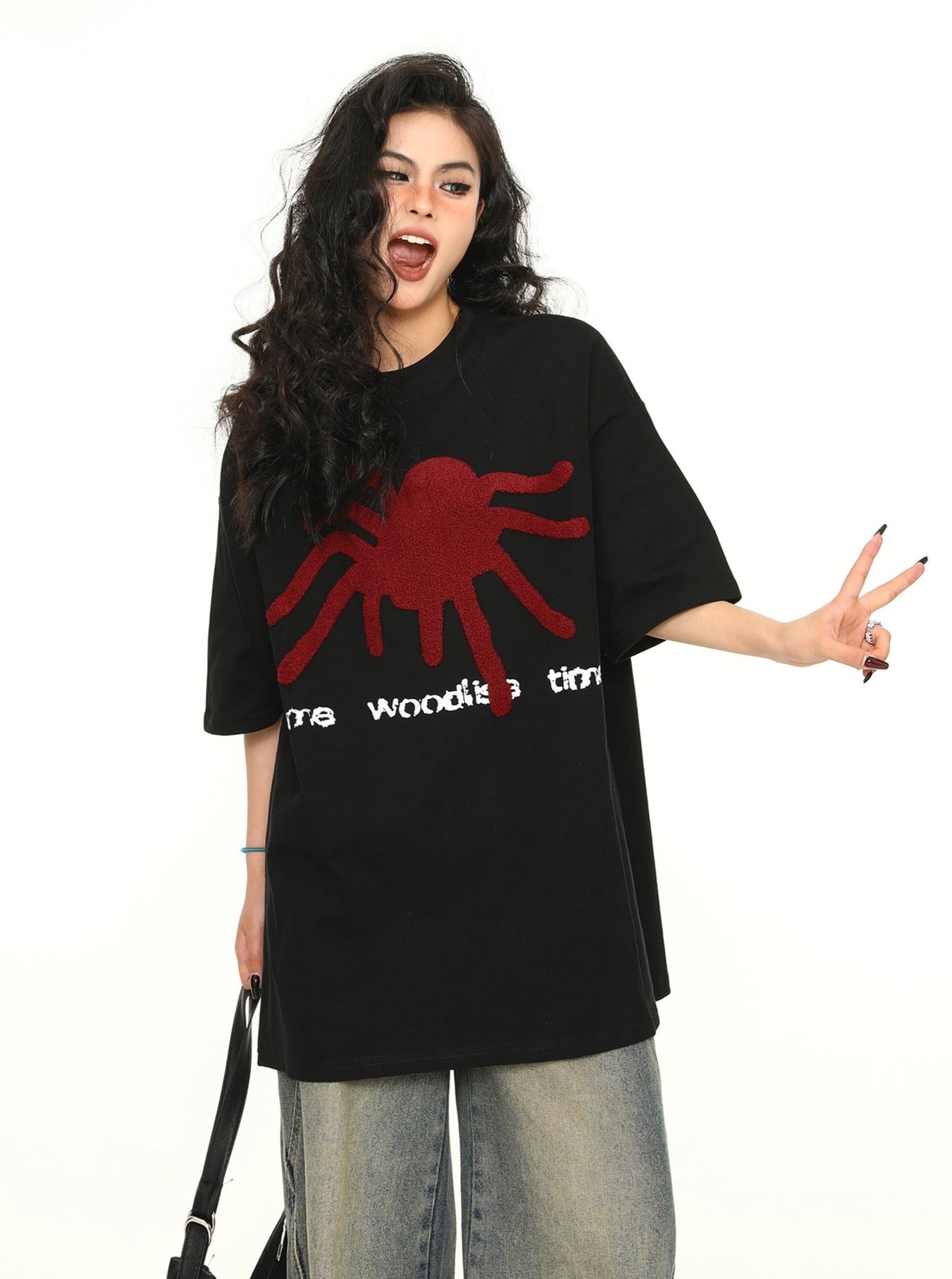 Heavy Flocking Print Trendy Spider Top