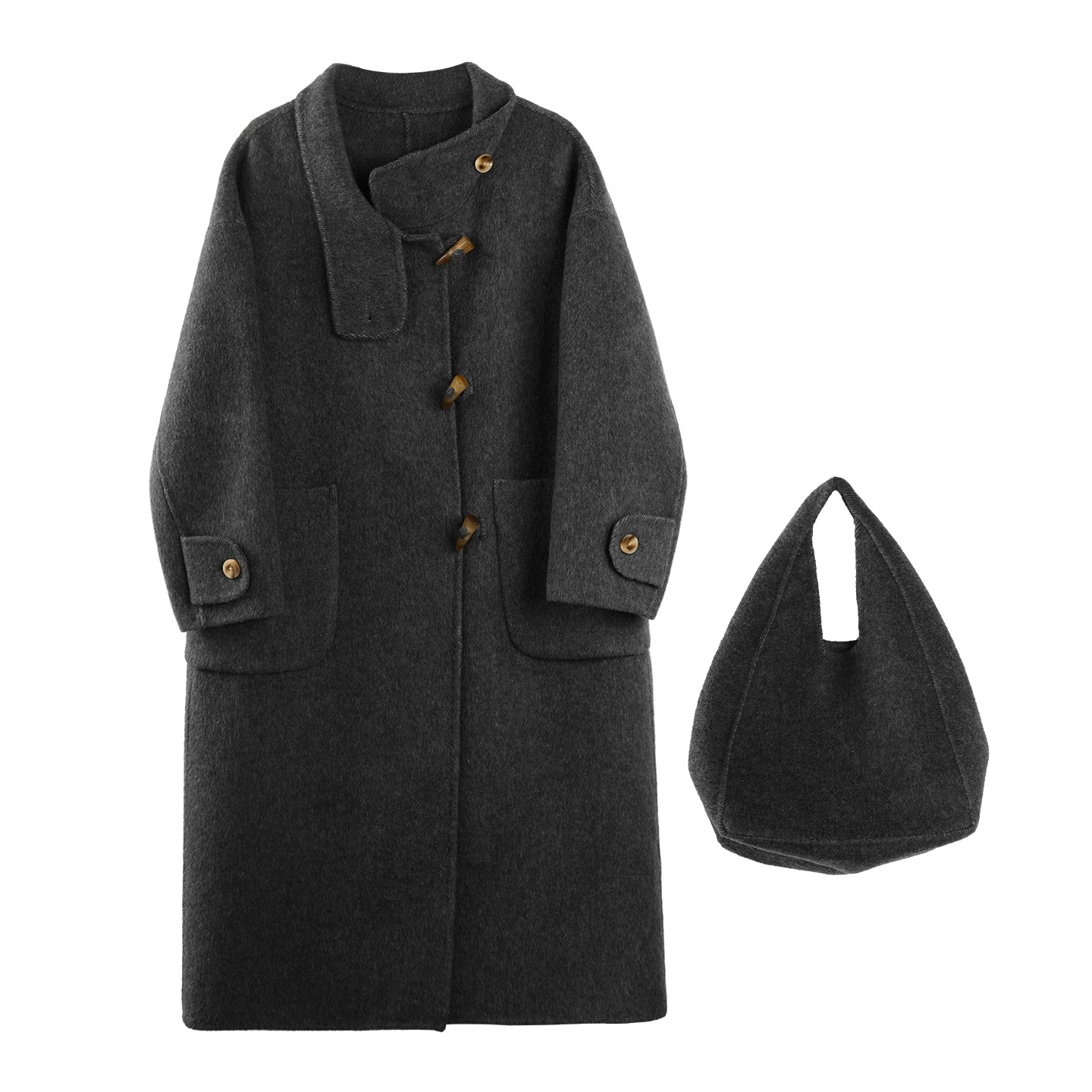 Collar Wool Reversible Coat & Bag Set