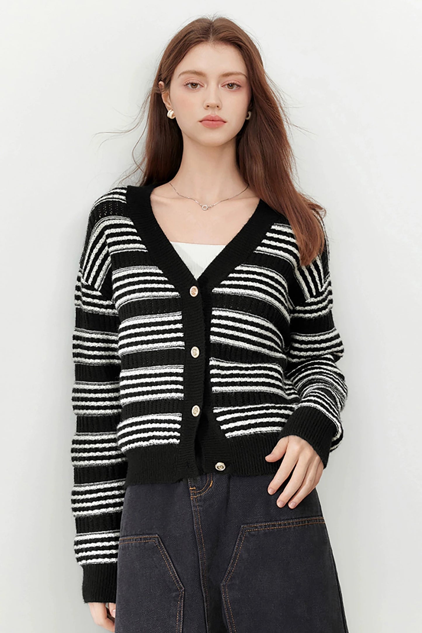 Thick Stripe Knitted Cardigan