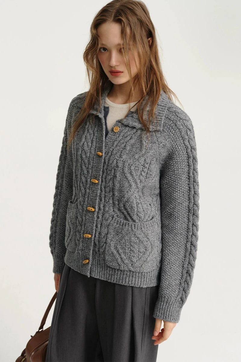 Grey Wool-Blend Roll-Neck Sweater Jacket