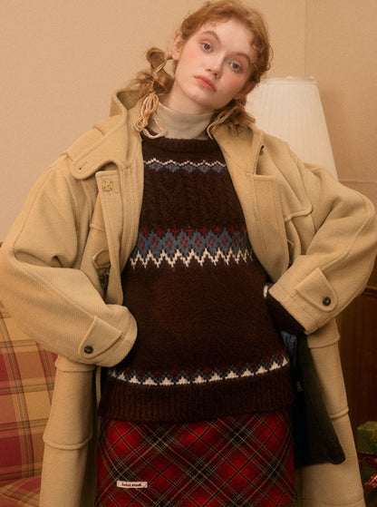 mid-length tweed woolen coat
