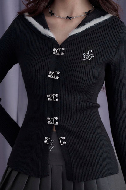 Dark Sailor Collar Imitation Mink Sweater