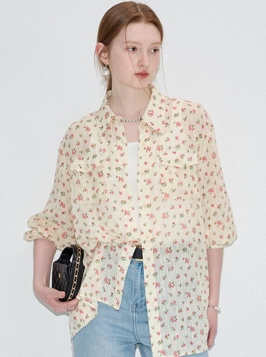 Retro Floral Lapel Shirt