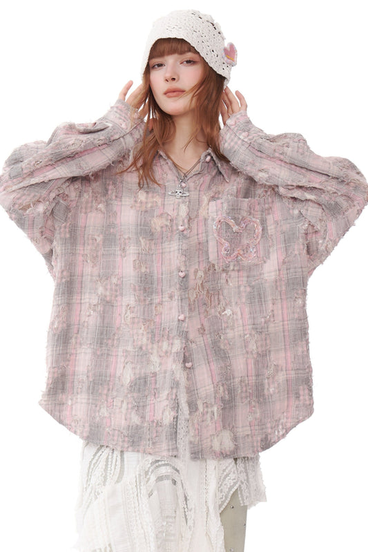 Butterfly Design Plaid Shirt