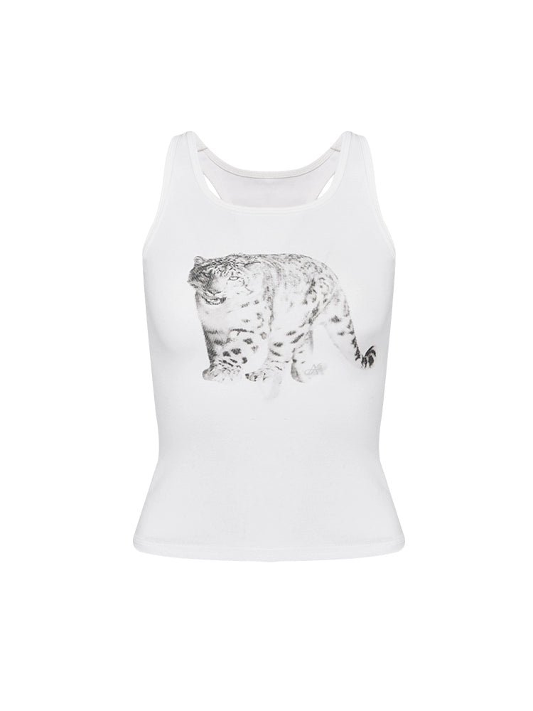 Realistic Style White Ink Printed Racer Top