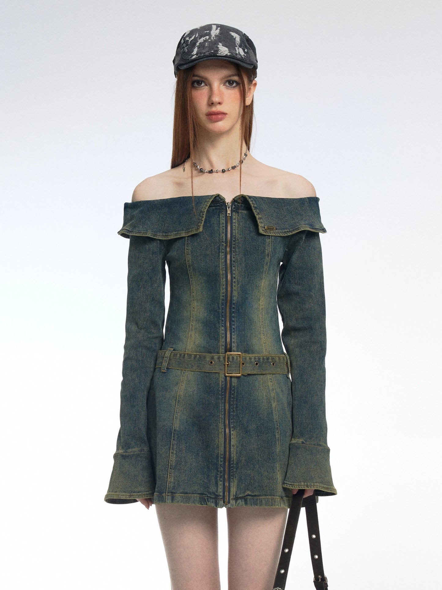 Distressed Washed One-Shoulder Dress