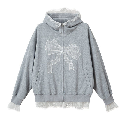 Grey Hooded Sweatshirt Loose Coat