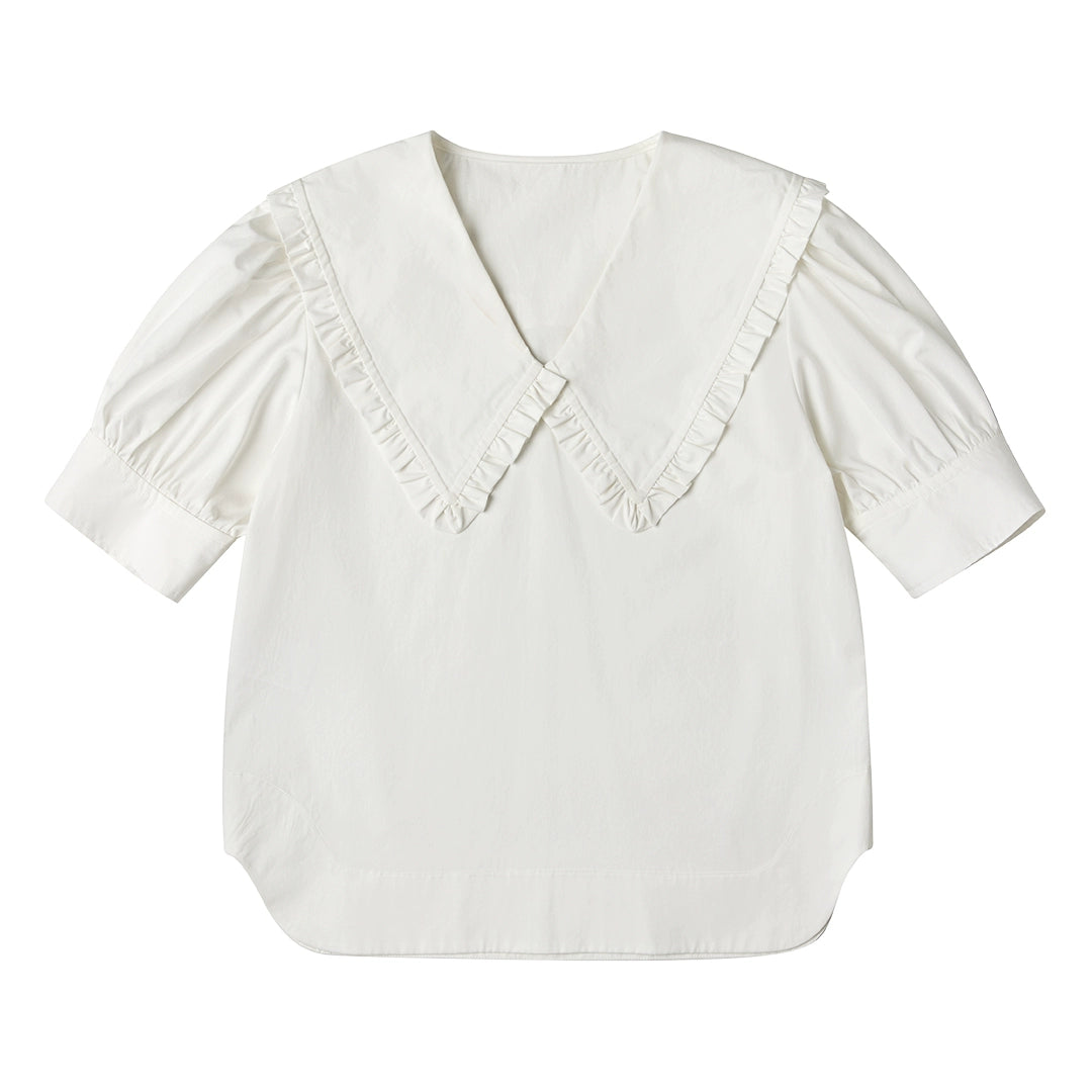 White Fungus Trim Doll Collar Shirt