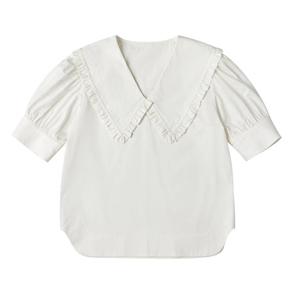 White Fungus Trim Doll Collar Shirt