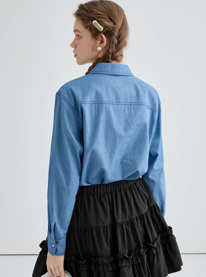 Retro denim lace-up shirt