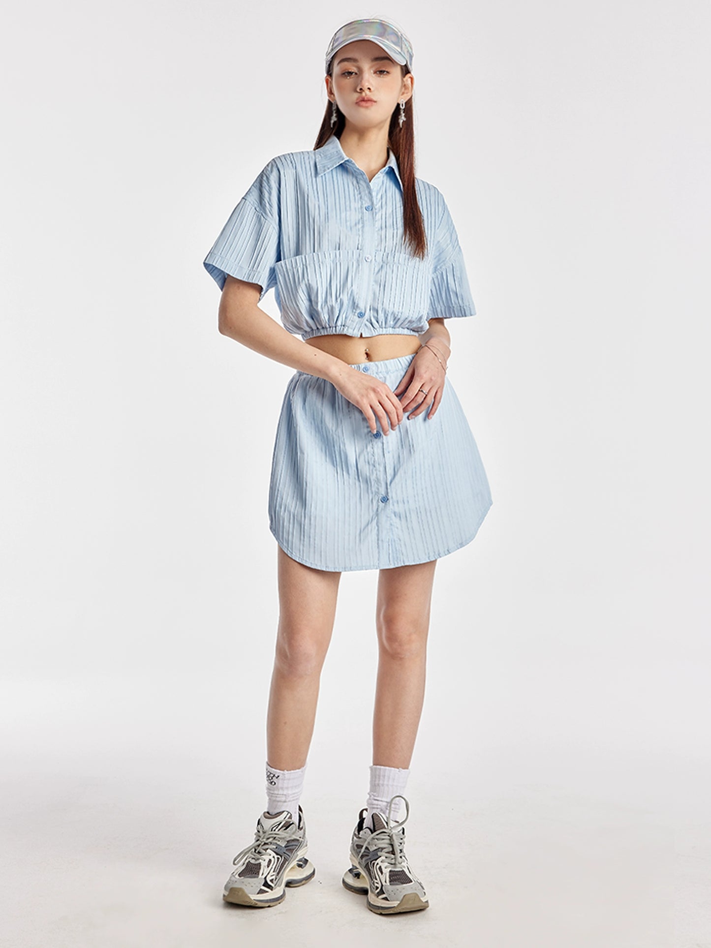 Sky Blue Striped Shirt Skirt