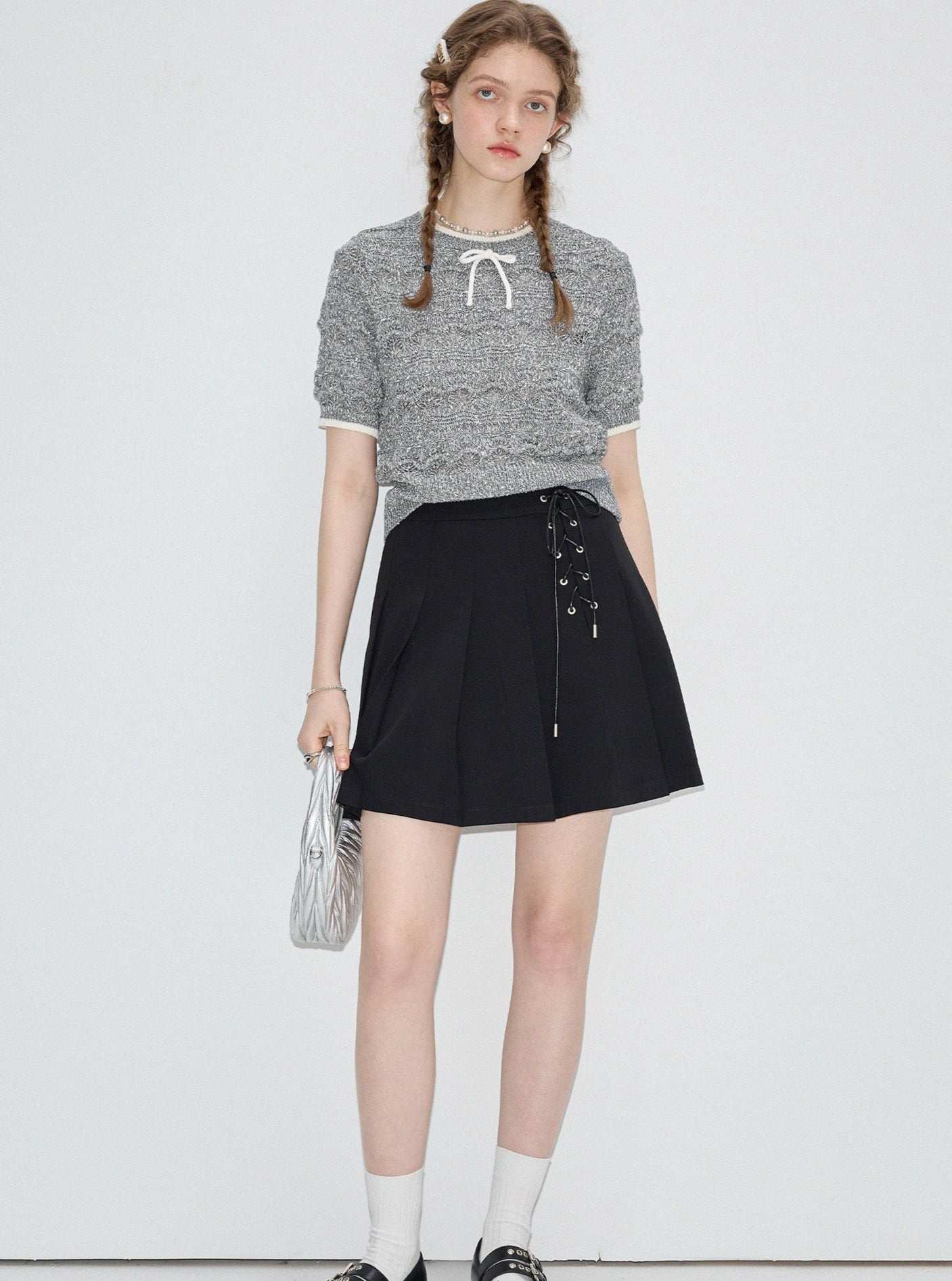 Hollow Knit Short Sleeve Pullover Top