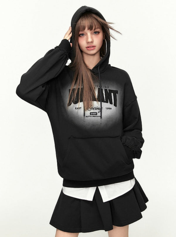 Hooded Letter Print Sweatshirt Skirt Set