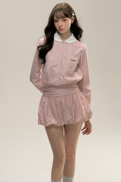 Pink Stripe Doll Collar Dress