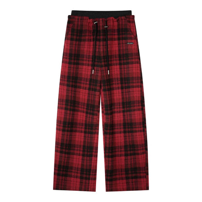 Woolen Plaid Retro Fleece-Lined Pants