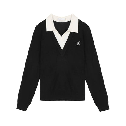 Polo collar pattern wool knitwear tops