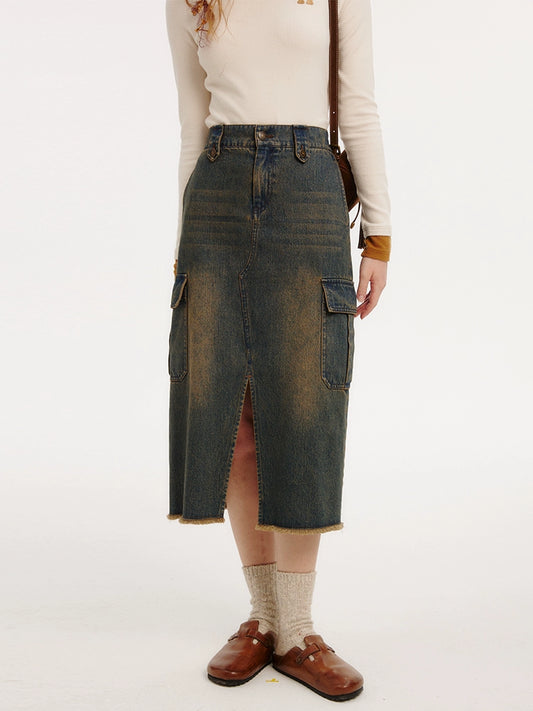 RETRO CARGO DENIM SKIRT