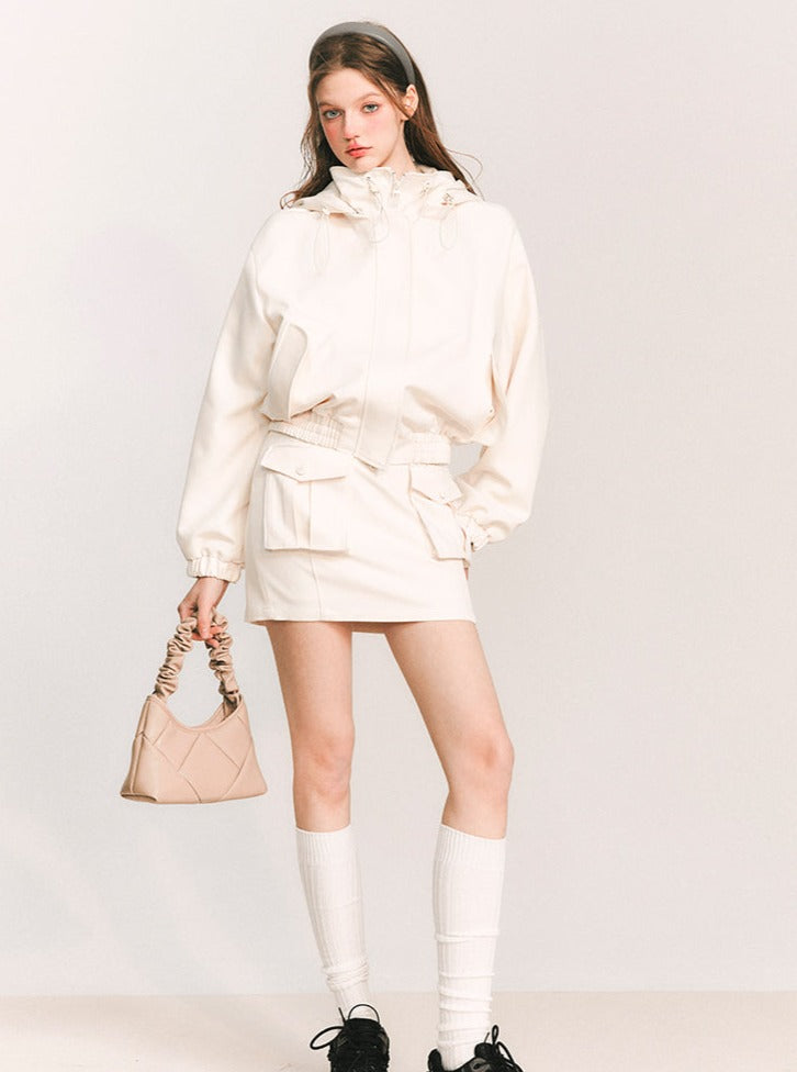 Milky White Cargo Half Skirt