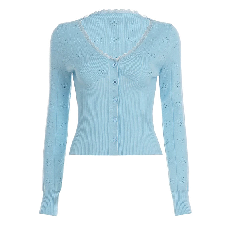 Blue Lace Trim Cardigan