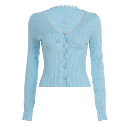 Blue Lace Trim Cardigan