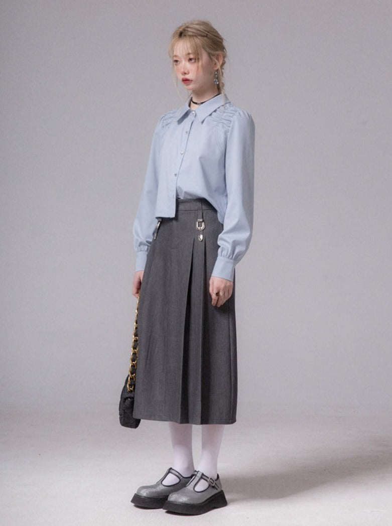 Japanese buckle-pressed pleated skirt