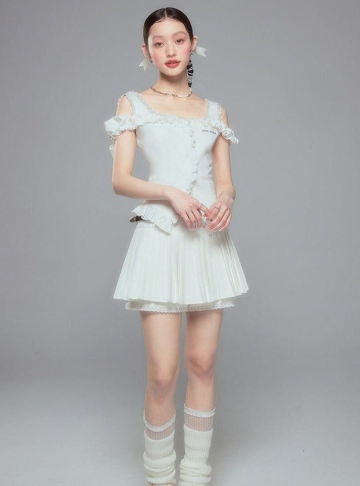 High-waisted lace A-line skirt