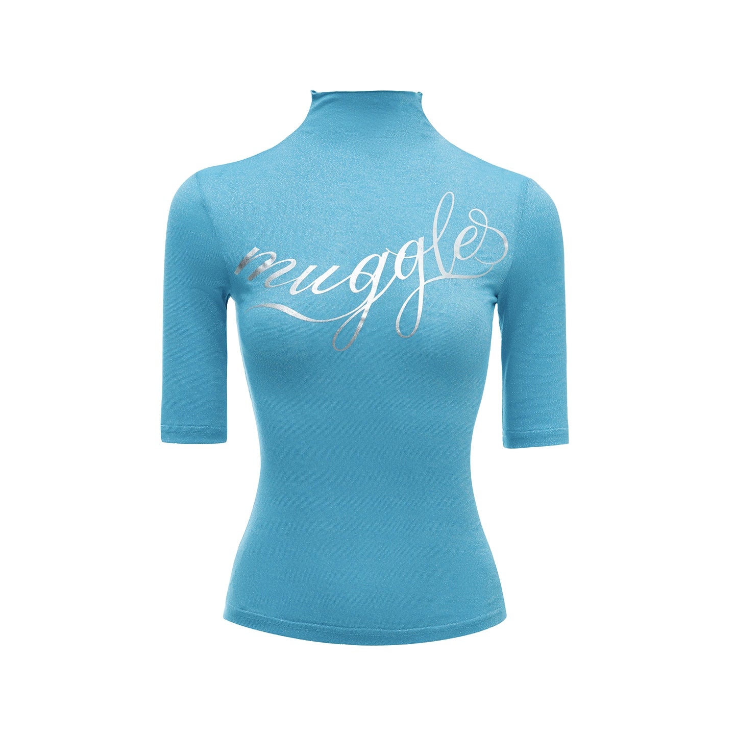 French Base Embroidery High-Collar Silver T-Shirt